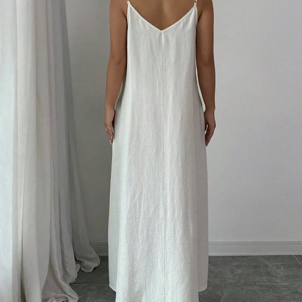 Apricot Casual Women's Adjustable Strap Loose White Long Cami Dress - Picture 2 of 6